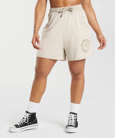 Women's Gymshark Legacy Washed Loose Shorts Beige | NZ 5ISDTQ